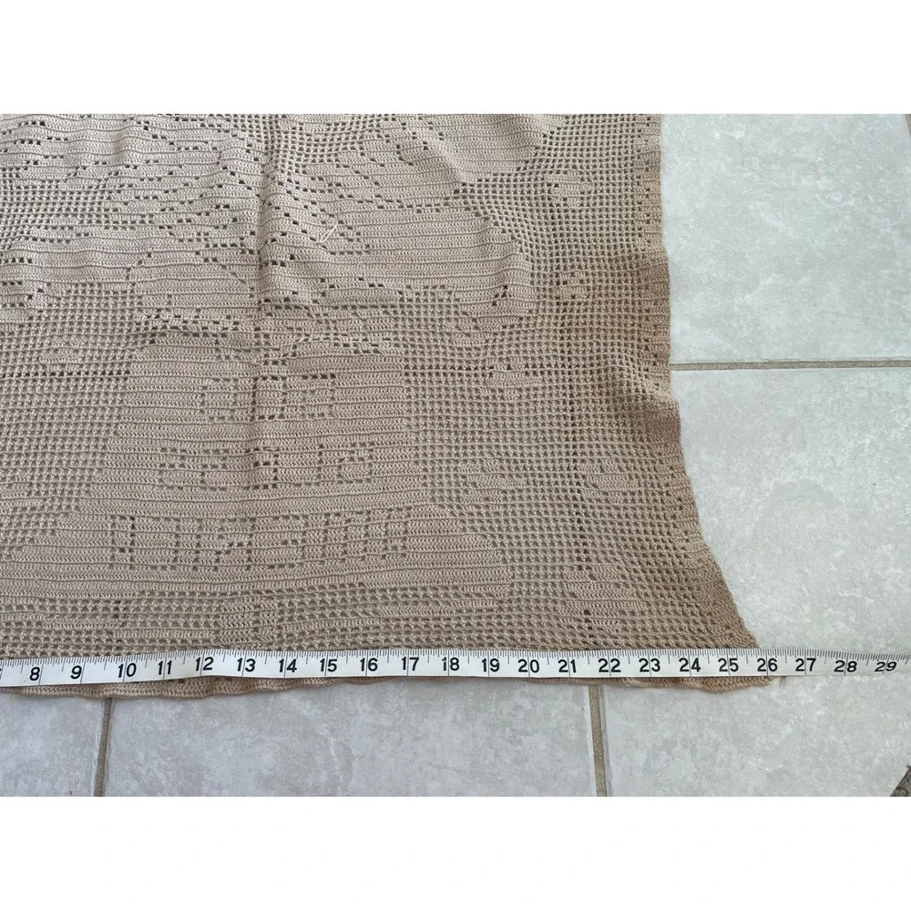 Vintage God Bless America Filet Crochet Wall Hanging Eagle Patriotic Beige 26x22